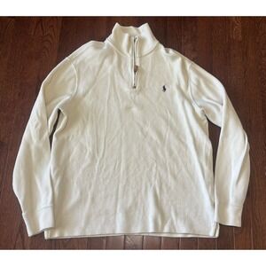 VTG Polo Ralph Lauren Men's Medium Estate Rib 1/4 Zip Sweater Cotton Ivory White